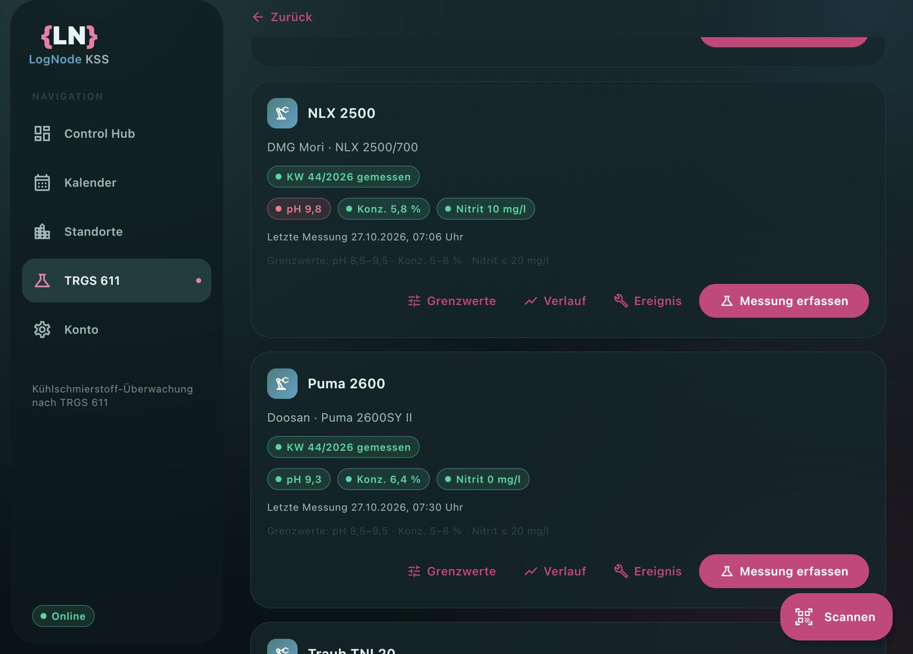Maschinen in LogNode KSS auf dem iPad