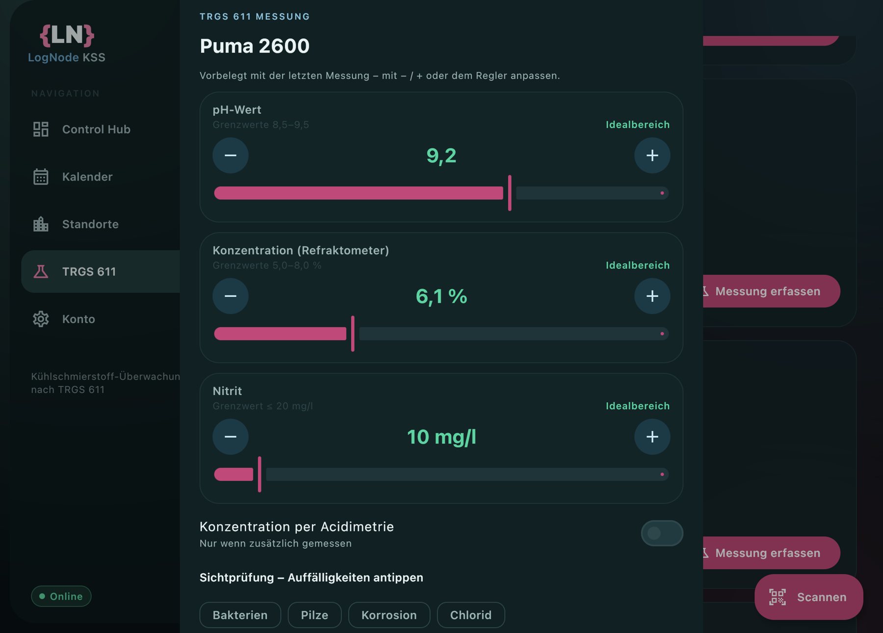 Messen in LogNode KSS auf dem iPad